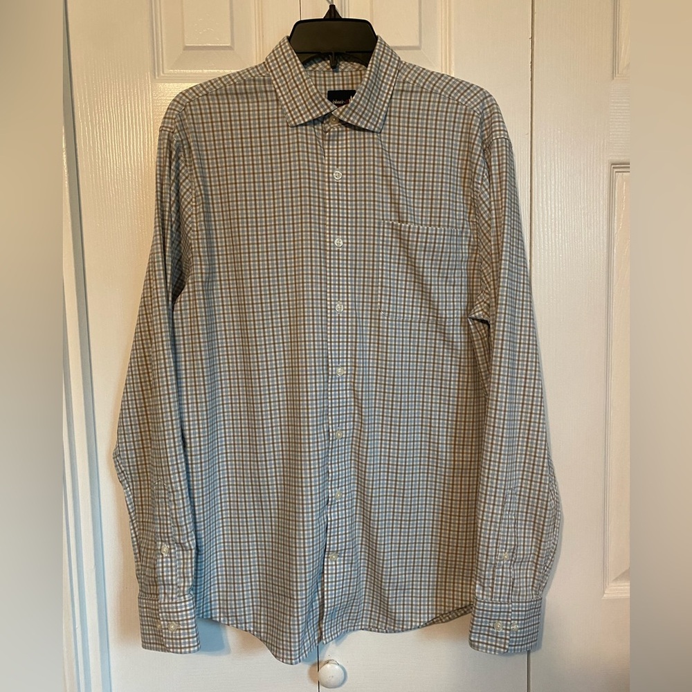 Men's johnnie-o Blue Plaid Shirt Long Sleeve Button Up Size Medium